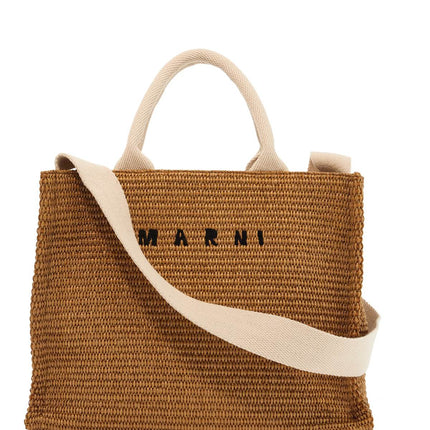 Marni raffia-effect canvas small tote bag