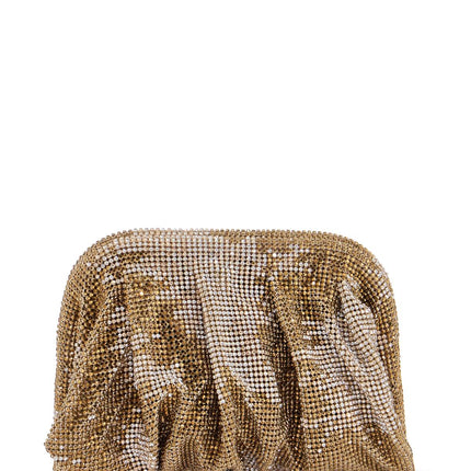 Benedetta Bruzziches compact bag in sparkling gold rhinestone mesh with hook closure