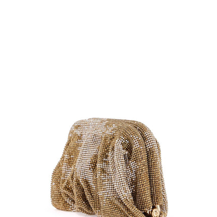 Benedetta Bruzziches compact bag in sparkling gold rhinestone mesh with hook closure