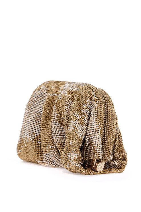 Benedetta Bruzziches compact bag in sparkling gold rhinestone mesh with hook closure