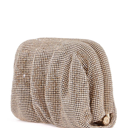 Benedetta Bruzziches compact pleated light gold rhinestone evening bag