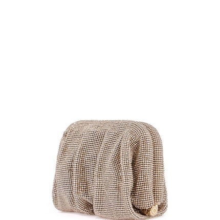 Benedetta Bruzziches compact pleated light gold rhinestone evening bag