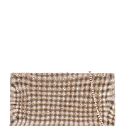 Benedetta Bruzziches compact rectangular bag in light gold rhinestones with elegant and sophisticated chain