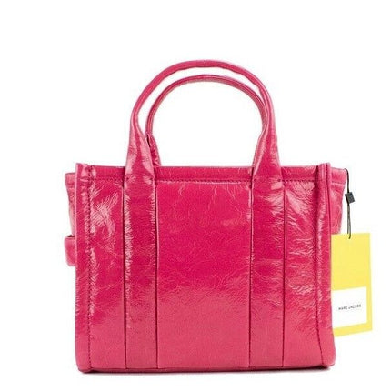 The Shiny Crinkle Mini Tote Magenta Leather Crossbody Handbag Purse