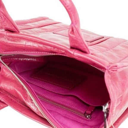 The Shiny Crinkle Mini Tote Magenta Leather Crossbody Handbag Purse