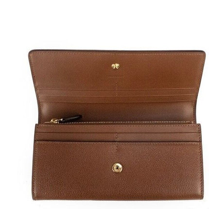 Porter Tan Gegraveerd Leer In reliëf Continental Clutch Flap Portemonnee Bruin