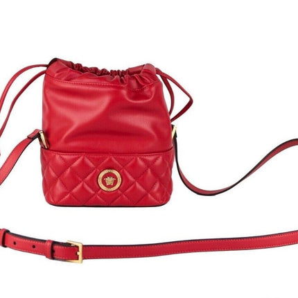 Rood Quilted Leren Koord Schoudertas Bucket Crossbody Handtas