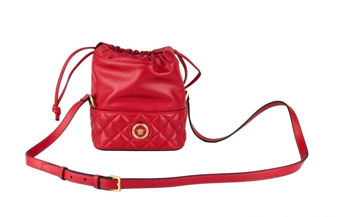 Rood Quilted Leren Koord Schoudertas Bucket Crossbody Handtas