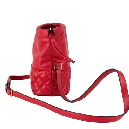 Rood Quilted Leren Koord Schoudertas Bucket Crossbody Handtas