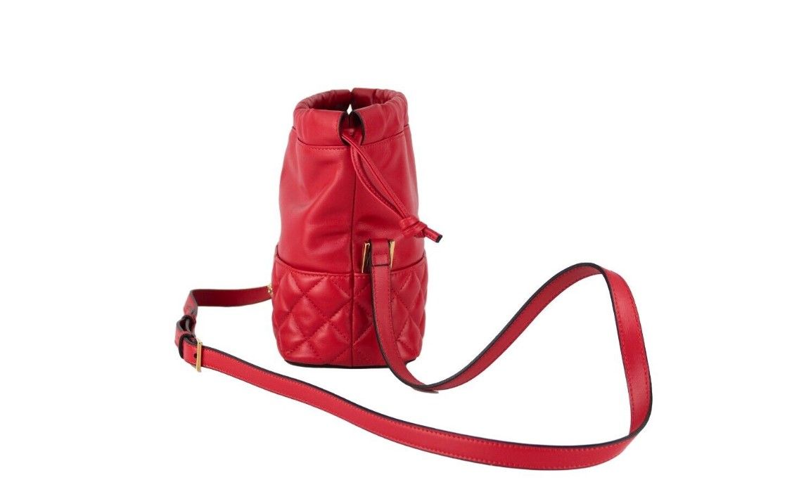 Rood Quilted Leren Koord Schoudertas Bucket Crossbody Handtas