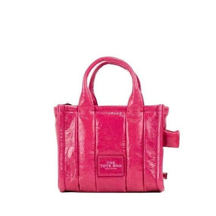 The Shiny Crinkle Micro Tote Magenta Leather Crossbody Bag Handbag