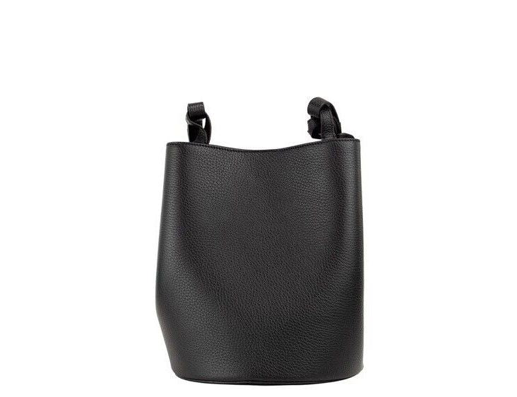 Lorne Bolso de mano pequeño de cuero negro granulado Bucket Crossbody