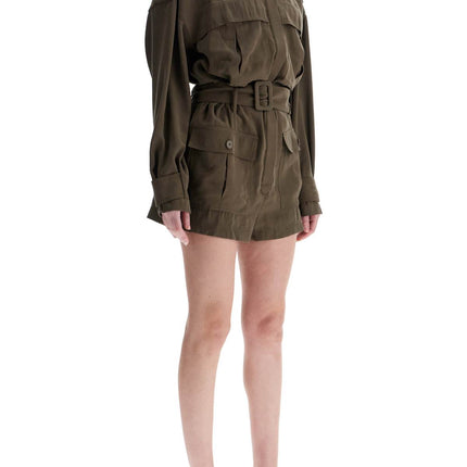 THE ANDAMANE khaki viscose short jumpsuit with adjustable waist