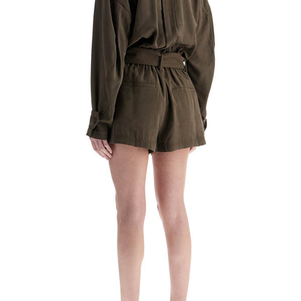 THE ANDAMANE khaki viscose short jumpsuit with adjustable waist