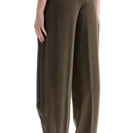 THE ANDAMANE khaki wide leg viscose trousers with front pleats