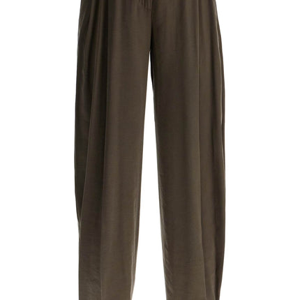 THE ANDAMANE khaki wide leg viscose trousers with front pleats