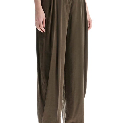 THE ANDAMANE khaki wide leg viscose trousers with front pleats