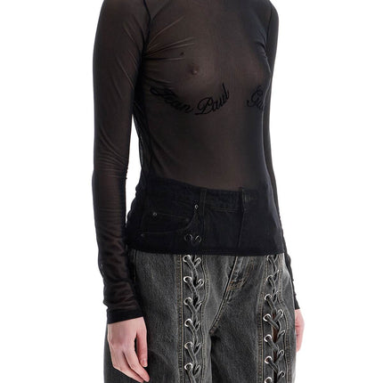 JEAN PAUL GAULTIER top in mesh velluto nero logato