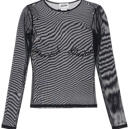 JEAN PAUL GAULTIER top in mesh velluto nero logato