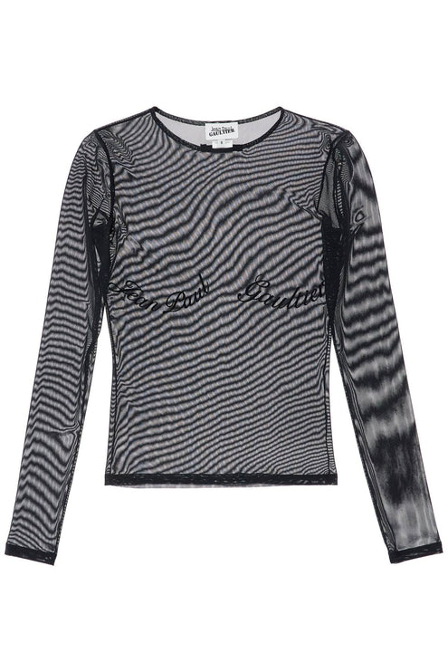 JEAN PAUL GAULTIER top in mesh velluto nero logato