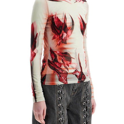 JEAN PAUL GAULTIER mint jersey top with floral pattern and double layer