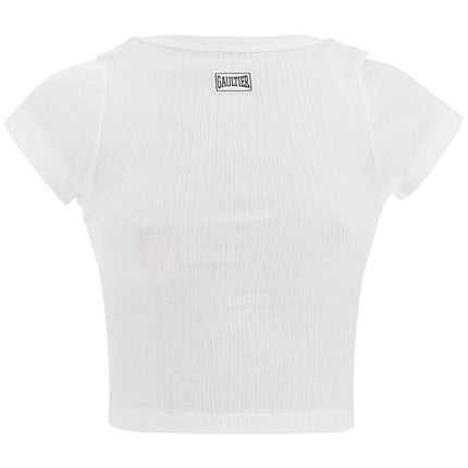 JEAN PAUL GAULTIER white cotton crop t-shirt with gaultier logo