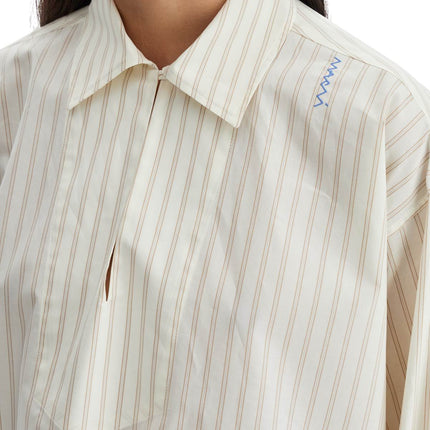 Marni ivory striped cotton top with embroidered logo