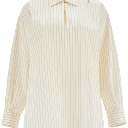 Marni ivory striped cotton top with embroidered logo