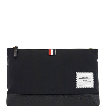 Thom Browne large pouch with gold zip and black tricolor stripe