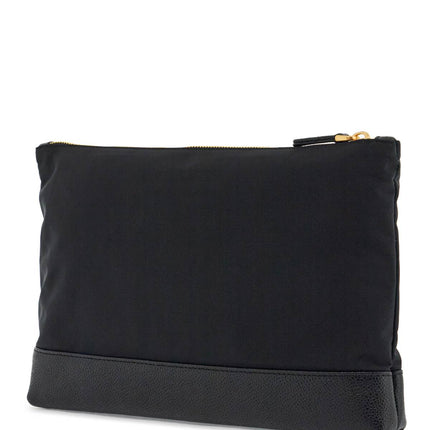 Thom Browne large pouch with gold zip and black tricolor stripe