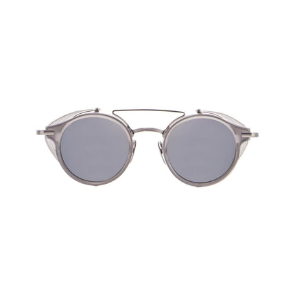 Thom Browne round sunglasses in light grey titanium and acetate with side protection