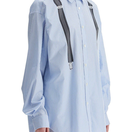 Moschino light blue cotton striped shirt with decorative straps