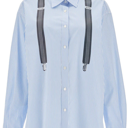 Moschino light blue cotton striped shirt with decorative straps