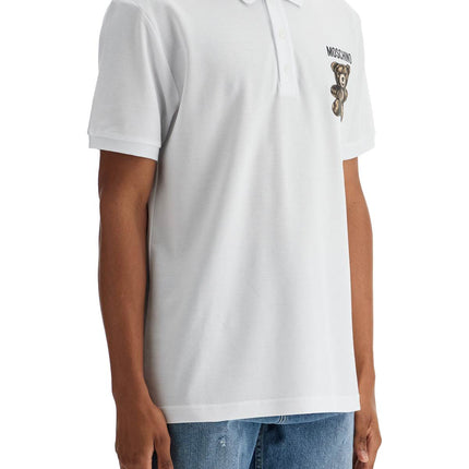 Moschino white cotton polo with embroidered logo