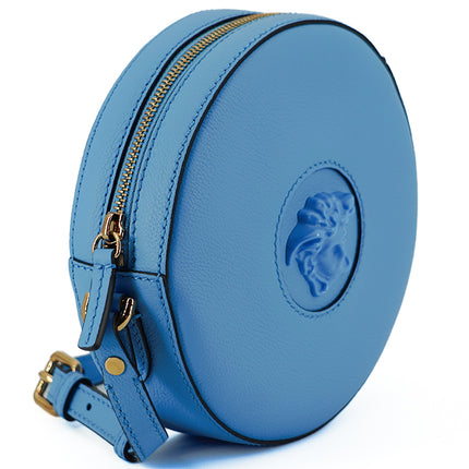 Borsa a tracolla rotonda in pelle blu chic