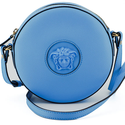 Borsa a tracolla rotonda in pelle blu chic