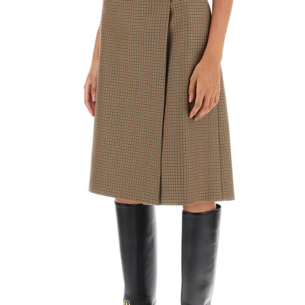 Bally houndstooth a-line skirt with emblem buckle