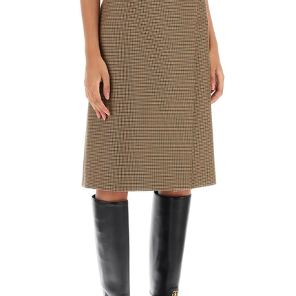 Bally houndstooth a-line skirt with emblem buckle