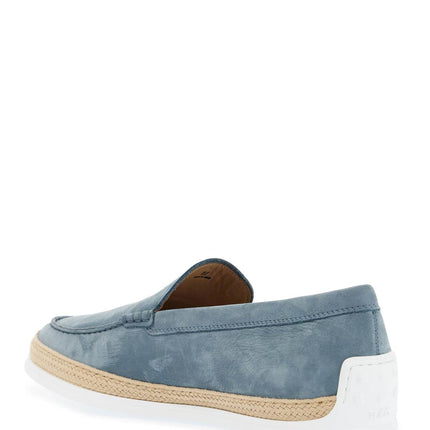 Tod'S light blue calfskin loafers with rubber and rope sole