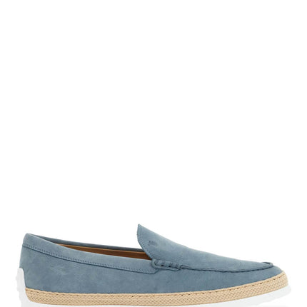 Tod'S light blue calfskin loafers with rubber and rope sole