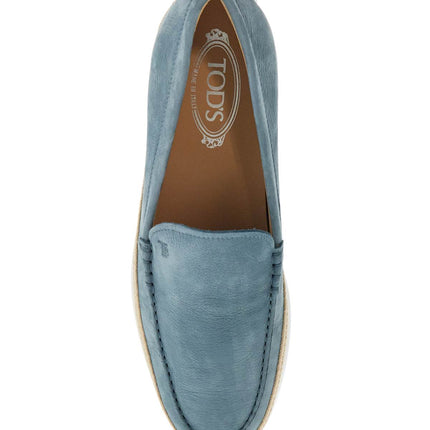 Tod'S light blue calfskin loafers with rubber and rope sole