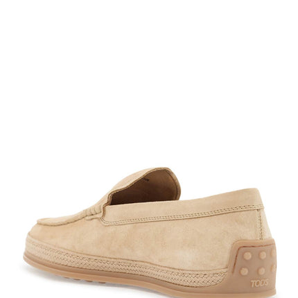 Tod'S beige woven leather slip-on loafers with rubber sole