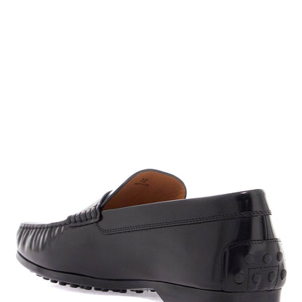 Tod'S men's black calfskin loafers with elegant insert and rubber sole