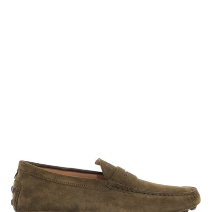 Tod'S olive green suede loafers with rubber sole