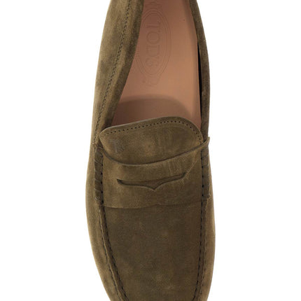 Tod'S olive green suede loafers with rubber sole