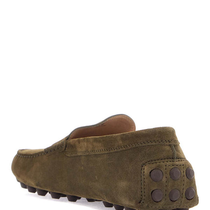 Tod'S olive green suede loafers with rubber sole