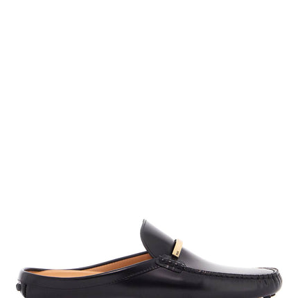 Tod'S black calfskin slip-on loafers with metallic strap and rubber sole