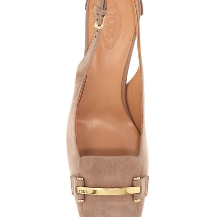 Tod'S cappuccino goat leather pumps with metal bar