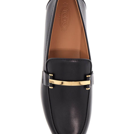 Tod'S black calfskin women's loafers with metallic band