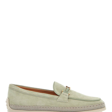 Tod'S oil green calfskin loafers with leather sole and gold detail